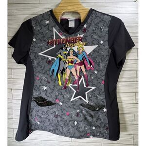 Women's Bat Girl Super Girl‎ Wonder Woman HeartSoul Scrubs DC V Neck Top Sz 3XL